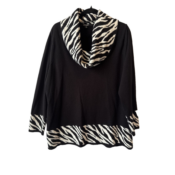 Briggs Women's 1X Chic Zebra Cowl Neck Relaxed Soft Tunic Sweater Edgy Office - Picture 1 of 9